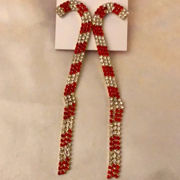 New Betsey Johnson BETSEYS HOLIDAY CANDY CANE LINEAR EARRINGS RED - Picture 8 of 11